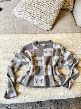 Sincerely, Jules, grey bow checkered sweater
